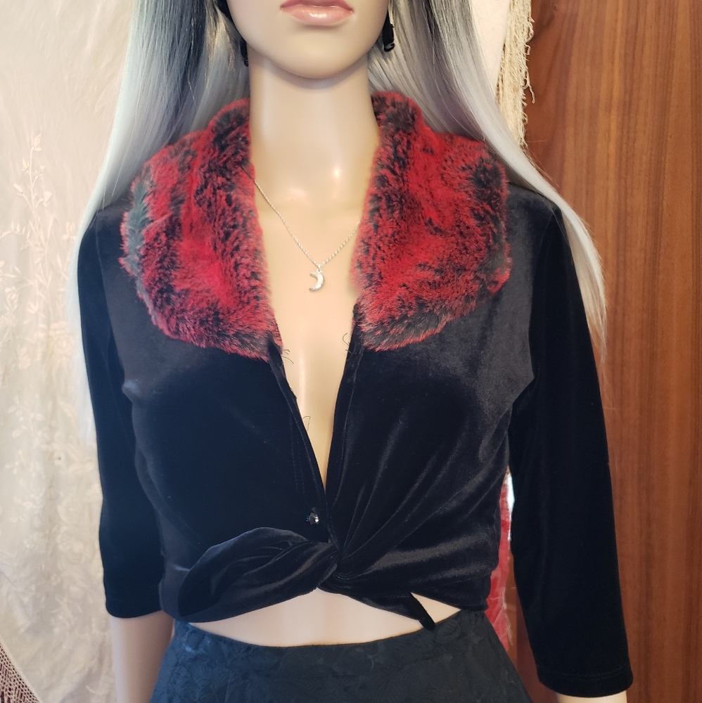 Vintage 90s Rave City fur and velvet cardigan